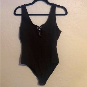 Black lattice tank bodysuit